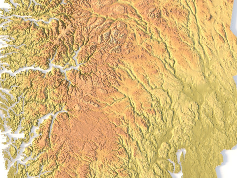 Mappa topografica della Norvegia per la stampa 3D di intaglio CNC Modello di stampa 3D