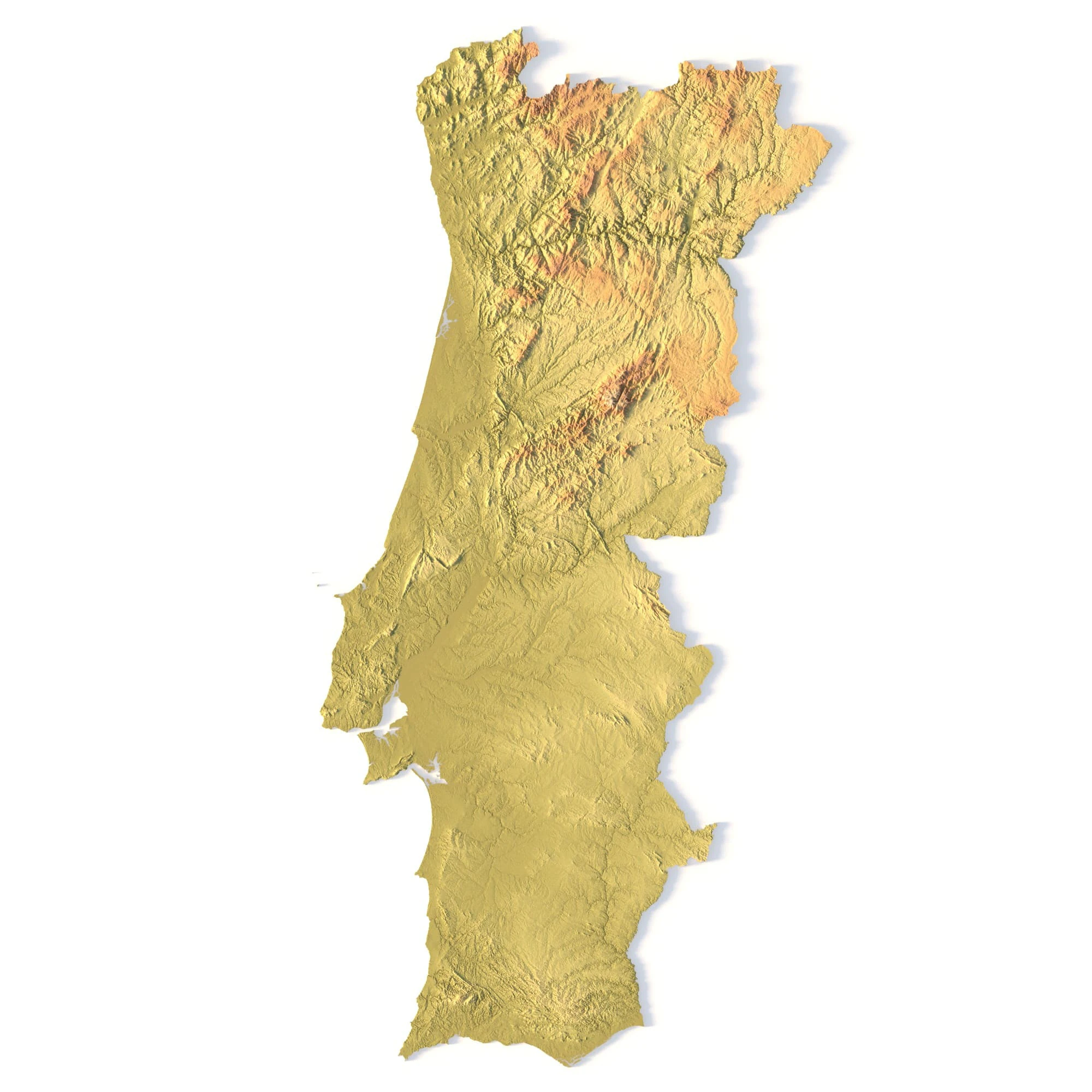 Portugal Topographic Map for 3D Printing CNC Carving 3D Print Model .c4d .max .obj .3ds .fbx .stl .blend