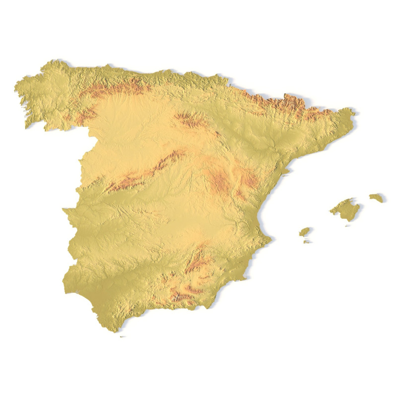 Mappa topografica della Spagna per la stampa 3D di intaglio CNC Modello di stampa 3D .c4d .max .obj .3ds .fbx .stl .blend