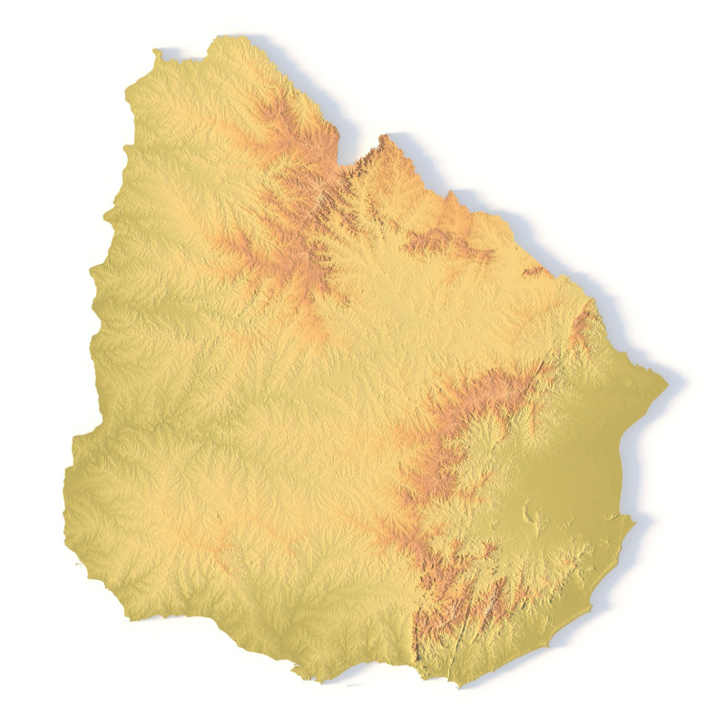 Mappa topografica dell'Uruguay per la stampa 3D di intaglio CNC Modello di stampa 3D .c4d .max .obj .3ds .fbx .stl .blend