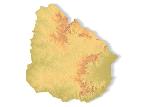 Mappa topografica dell'Uruguay per la stampa 3D di intaglio CNC Modello di stampa 3D