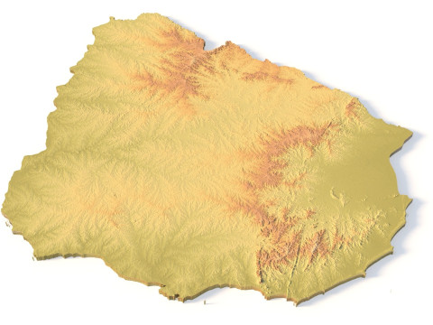 Mappa topografica dell'Uruguay per la stampa 3D di intaglio CNC Modello di stampa 3D