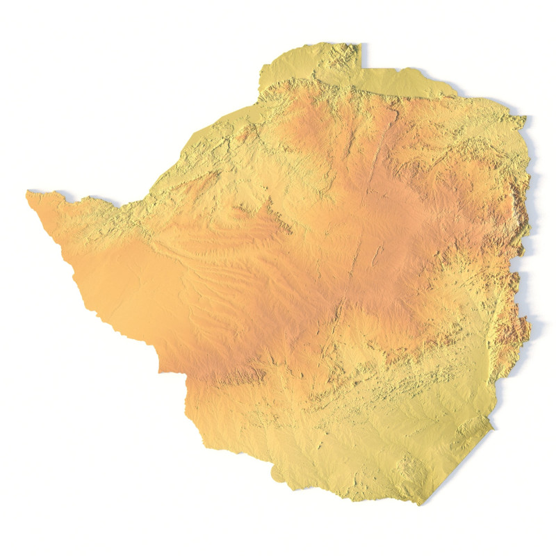 Mappa del terreno dello Zimbabwe per la stampa 3D di intaglio CNC Modello di stampa 3D .c4d .max .obj .3ds .fbx .stl .blend