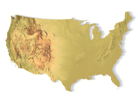 Mappa topografica degli Stati Uniti 48 Stati Uniti per la stampa 3D Intaglio CNC Modello di stampa 3D