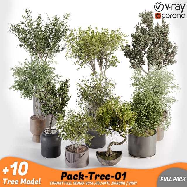 Pack tree 01 Model 3D .c4d .max .obj .3ds .fbx .stl .blend 