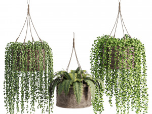 Hanging plant wicker pot01 3D Model