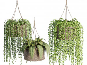 Hanging plant wicker pot01 3D Model