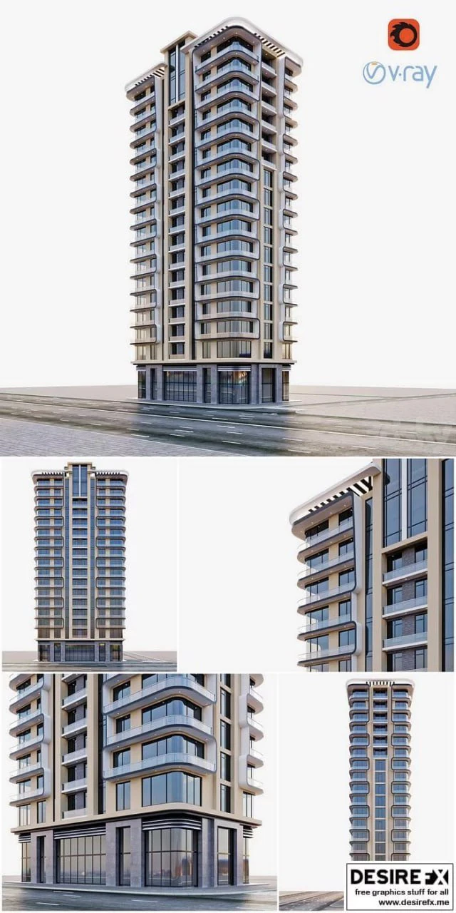 Modern residential building 3D Model .c4d .max .obj .3ds .fbx .stl .blend