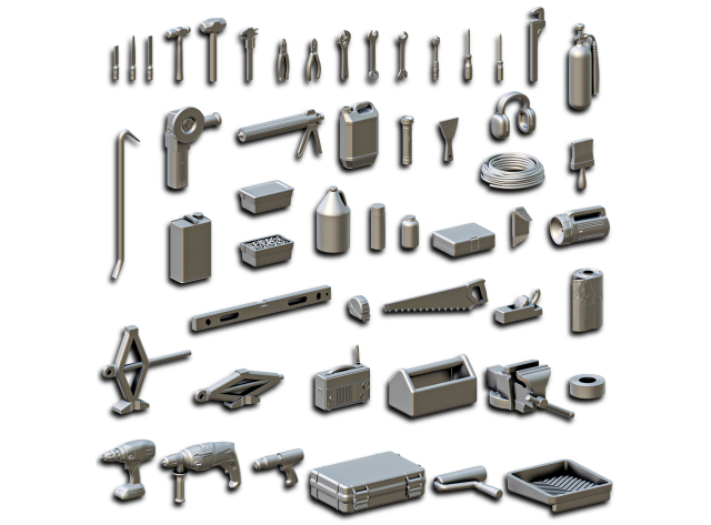 Garage Accessories Diorama Pack 1-24 3D Принт Модель in Другое 3DExport