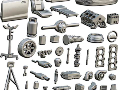 Car Parts Diorama Pack 1-24 1-32 1-35 1-64 3D Print Model