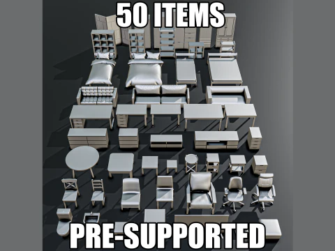 हाउस फ़र्निचर डायोरमा पैक 3D प्रिंट मॉडल