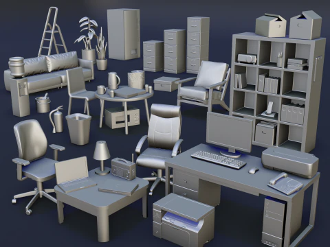 Office Work Diorama Pack 3D Print Model