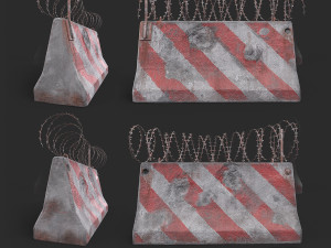 Concrete block with barbed wire Barricade 3D Model