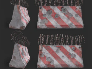 Concrete block with barbed wire Barricade 3D Model