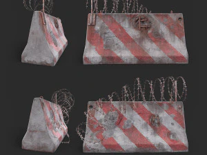 Concrete block with barbed wire Barricade 3D Model