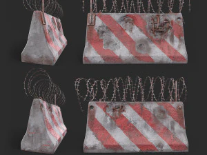 Concrete block with barbed wire Barricade 3D Model