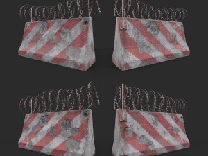 Concrete block with barbed wire Barricade 3D Model