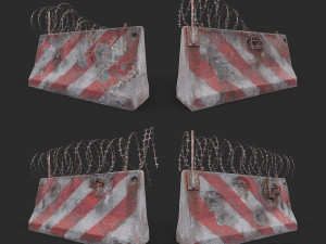 Concrete block with barbed wire Barricade Model 3D