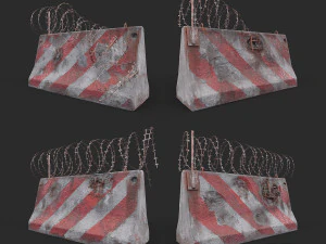 Concrete block with barbed wire Barricade 3D Model