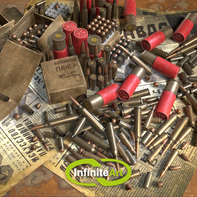 Ammunition Bullets and Shell 3D Model .c4d .max .obj .3ds .fbx .stl .blend 