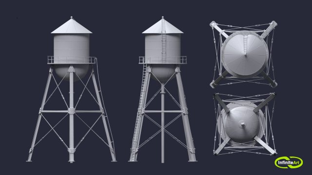 Water Tower Model 3D .c4d .max .obj .3ds .fbx .stl .blend 