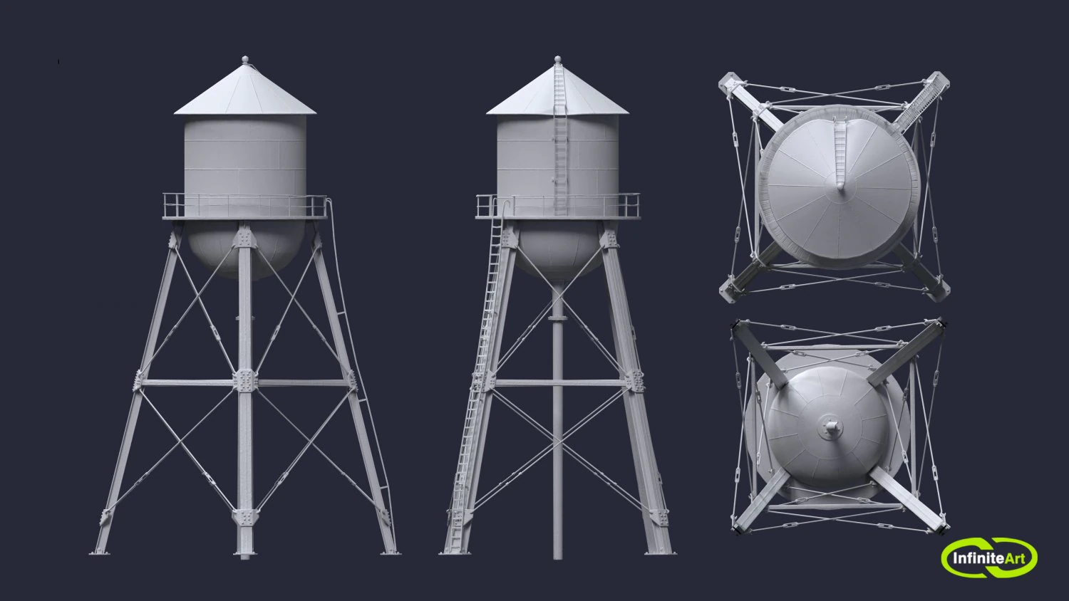 Water Tower 3D Model .c4d .max .obj .3ds .fbx .stl .blend 