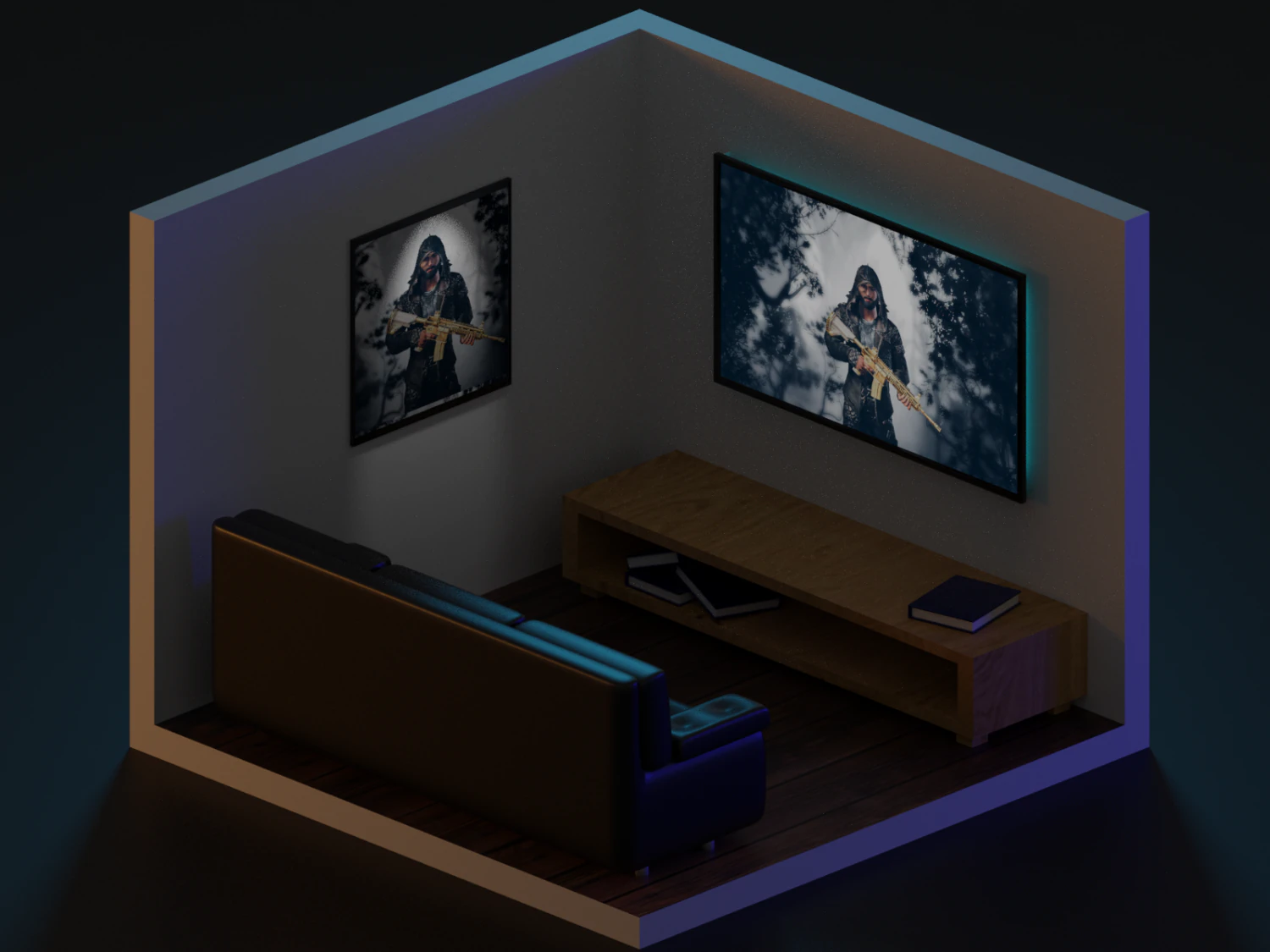TV Room 3D Model .c4d .max .obj .3ds .fbx .stl .blend 