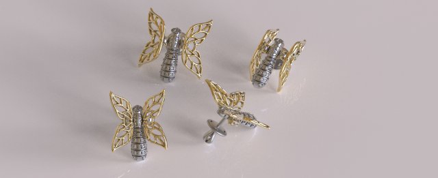 Butterfly earrings vvv 3D Print Model .c4d .max .obj .3ds .fbx .stl .blend 