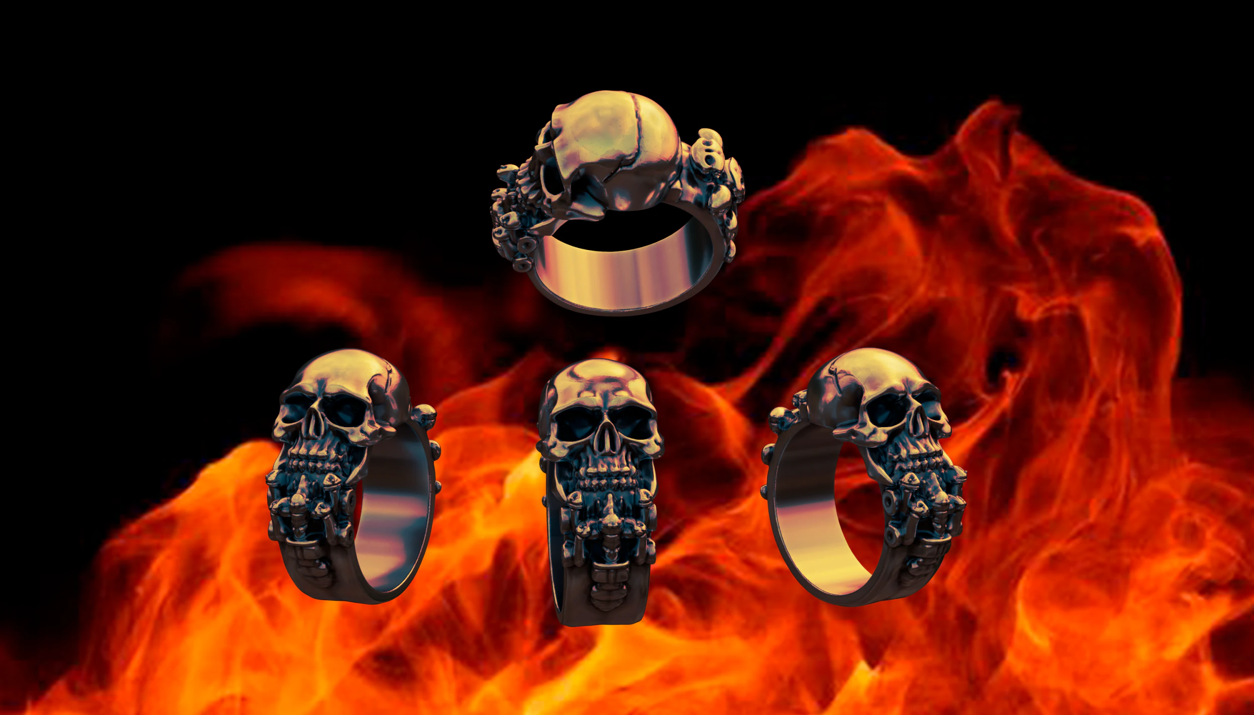 The skull ring 3D Print Model .c4d .max .obj .3ds .fbx .stl .blend 