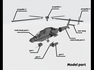 Helicopter military ah-64 apache 3D प्रिंट मॉडल