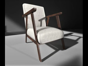 Sill&oacute;n Hereford de lino natural estilo mediados de siglo Modelo 3D