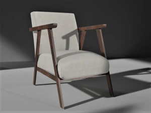 Hereford Natural Linen Mid Century Style Armchair 3D Model