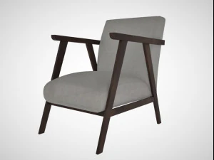 Hereford Natural Linen Mid Century Style Armchair 3D Model