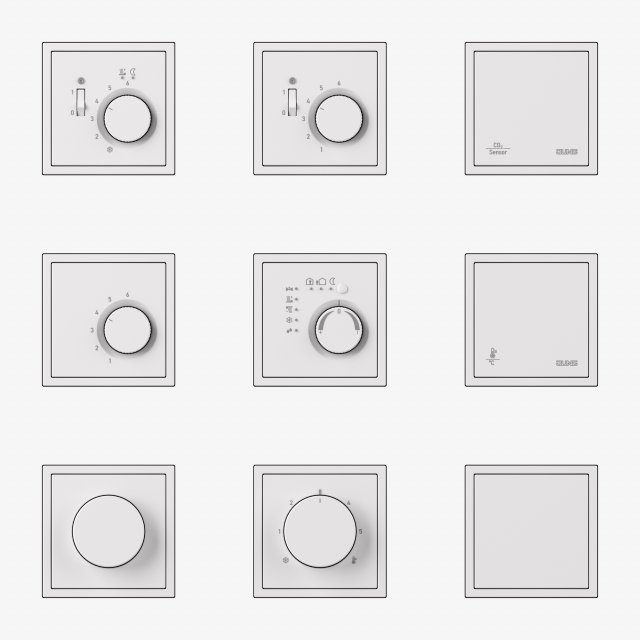 JUNG LS ZERO Thermostats kit 9 items 3D Модель .c4d .max .obj .3ds .fbx .stl .blend 