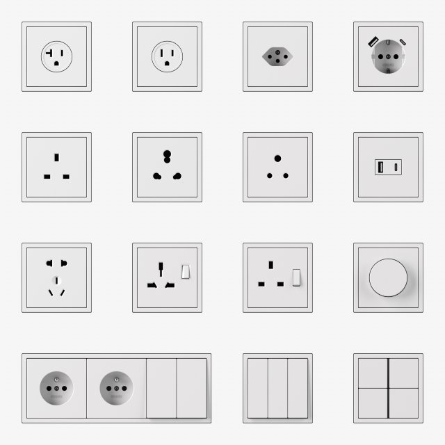 JUNG LS ZERO Switches and Sockets kit 80 items Modelo 3D .c4d .max .obj .3ds .fbx .stl .blend 