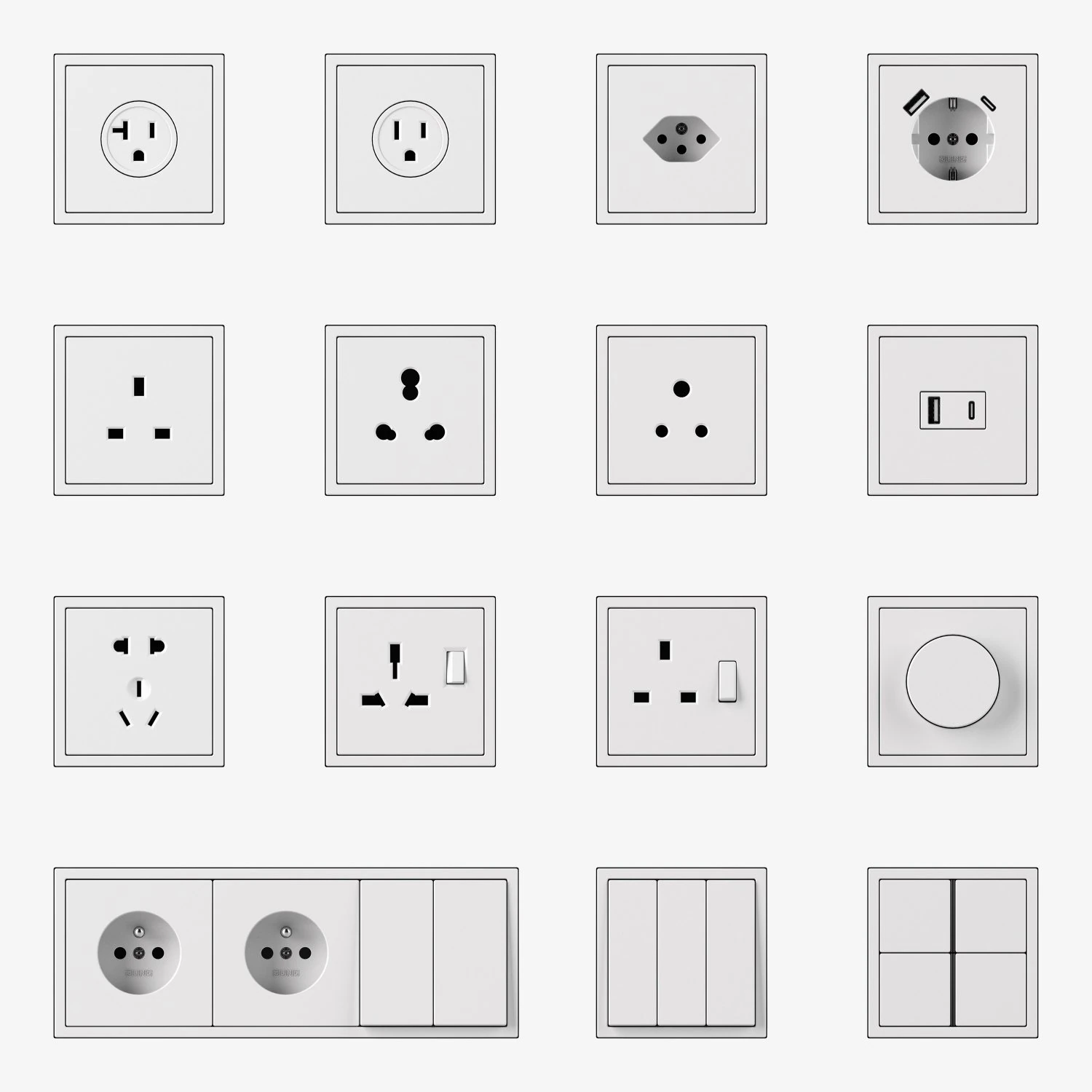 JUNG LS ZERO Switches and Sockets kit 80 items 3D Model .c4d .max .obj .3ds .fbx .stl .blend 