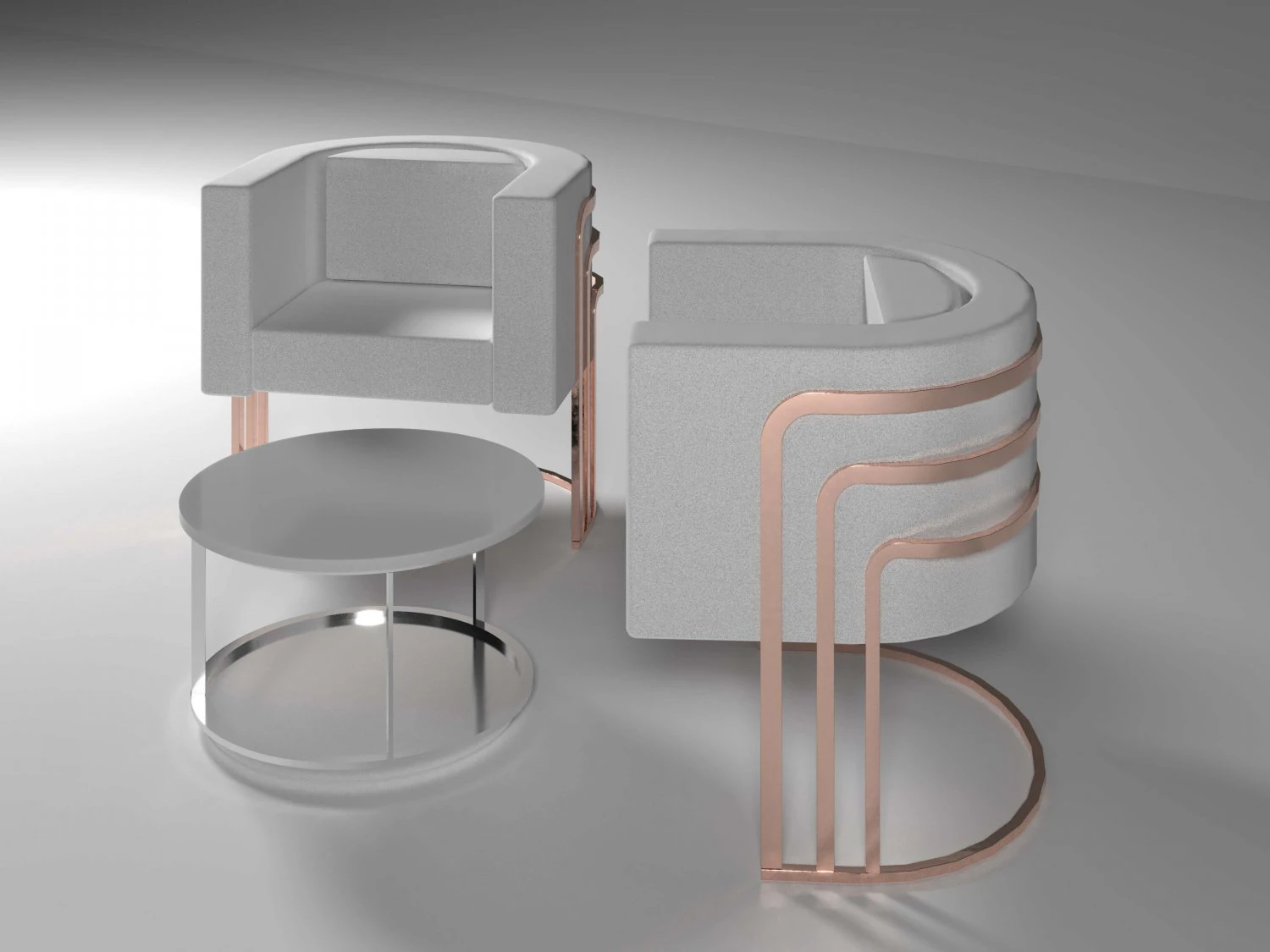 Art Deco Tub Chairs and Table 3D Model .c4d .max .obj .3ds .fbx .stl .blend 
