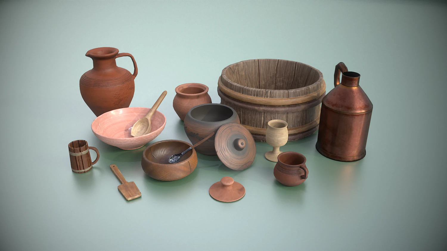 Medieval Tableware PROPS PBR Set1 3D Model .c4d .max .obj .3ds .fbx .stl .blend