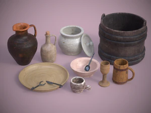 Vajilla Medieval PROPS PBR Set2 Modelo 3D