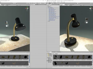 Candeeiro de mesa com l&acirc;mpada e tr&ecirc;s shaders personalizados de 2 lados para Unity Modelo 3D