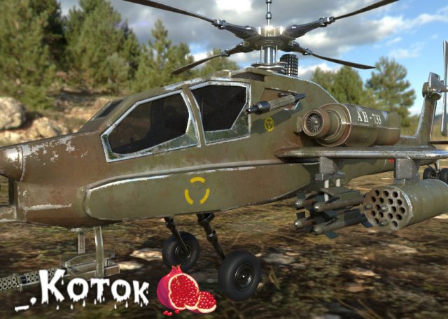 Apache AH-733 3D Модель .c4d .max .obj .3ds .fbx .stl .blend 
