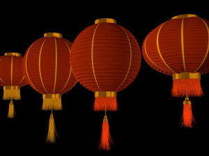 4 Chinese traditional lamps 3D-Modell