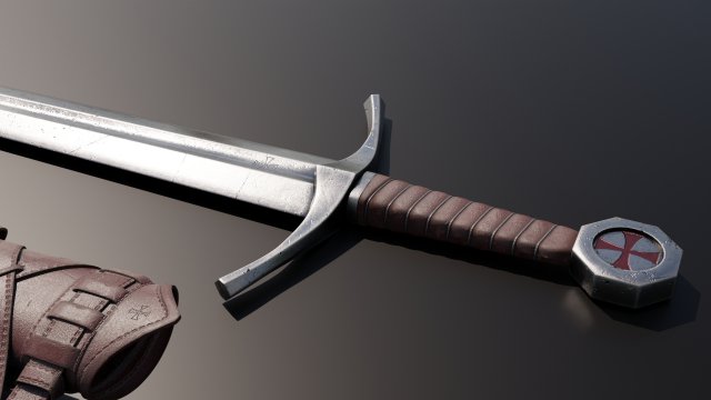 Templar Knight Sword with scabbard 3D 모델 .c4d .max .obj .3ds .fbx .stl .blend 