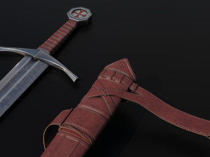 Templar Knight Sword with scabbard 3D 모델