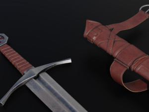 Templar Knight Sword with scabbard 3D 모델