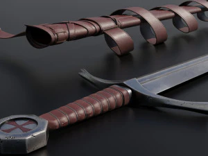 Templar Knight Sword with scabbard 3D Model