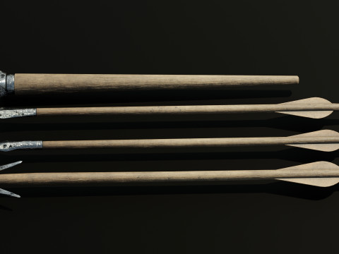Medieval arrows for a crossbow 3D Model