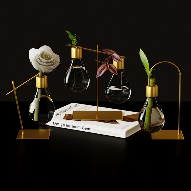 Set of hydroponic vases with plants 3D 模型 .c4d .max .obj .3ds .fbx .stl .blend 