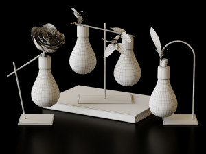 Set of hydroponic vases with plants 3D 模型