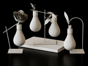 带植物的水培花瓶套装 3D 模型